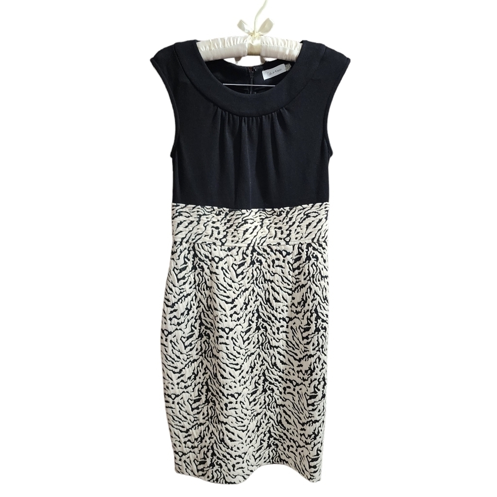 Calvin Klein Black White Animal Print Cocktail Summer Formal Dress Women Size 2